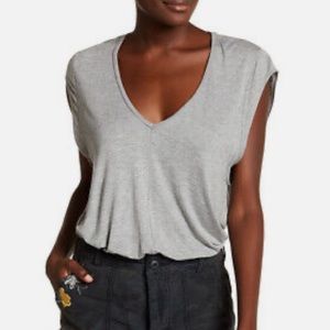 Free People Gray V-Neck Bodysuit
